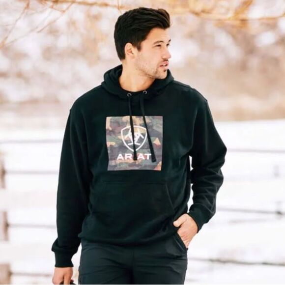 Ariat black camo block logo hoodie size XL NWT - Picture 1 of 7